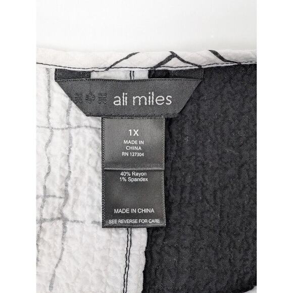 Ali Miles 1X Crinkle Tunic Top Blouse Black White Plaid Button Detail Lagenlook - Picture 6 of 10